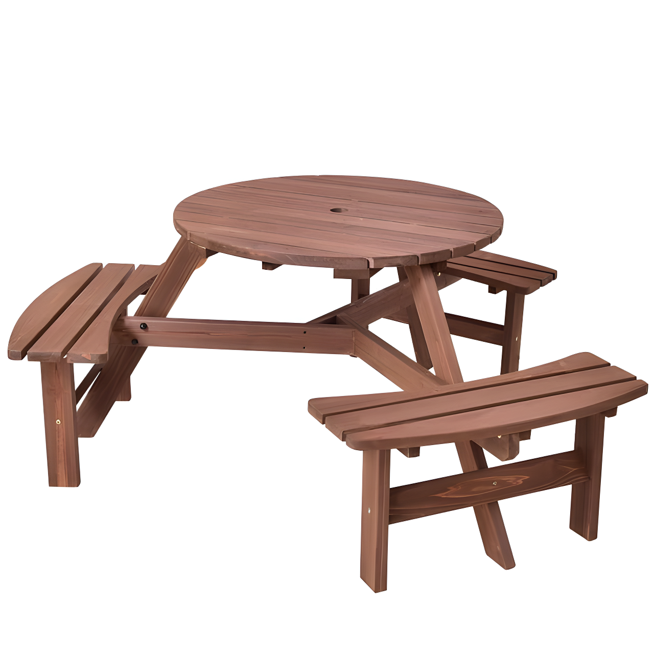 Brown Fir Wood 6-Person Round Picnic Table Set