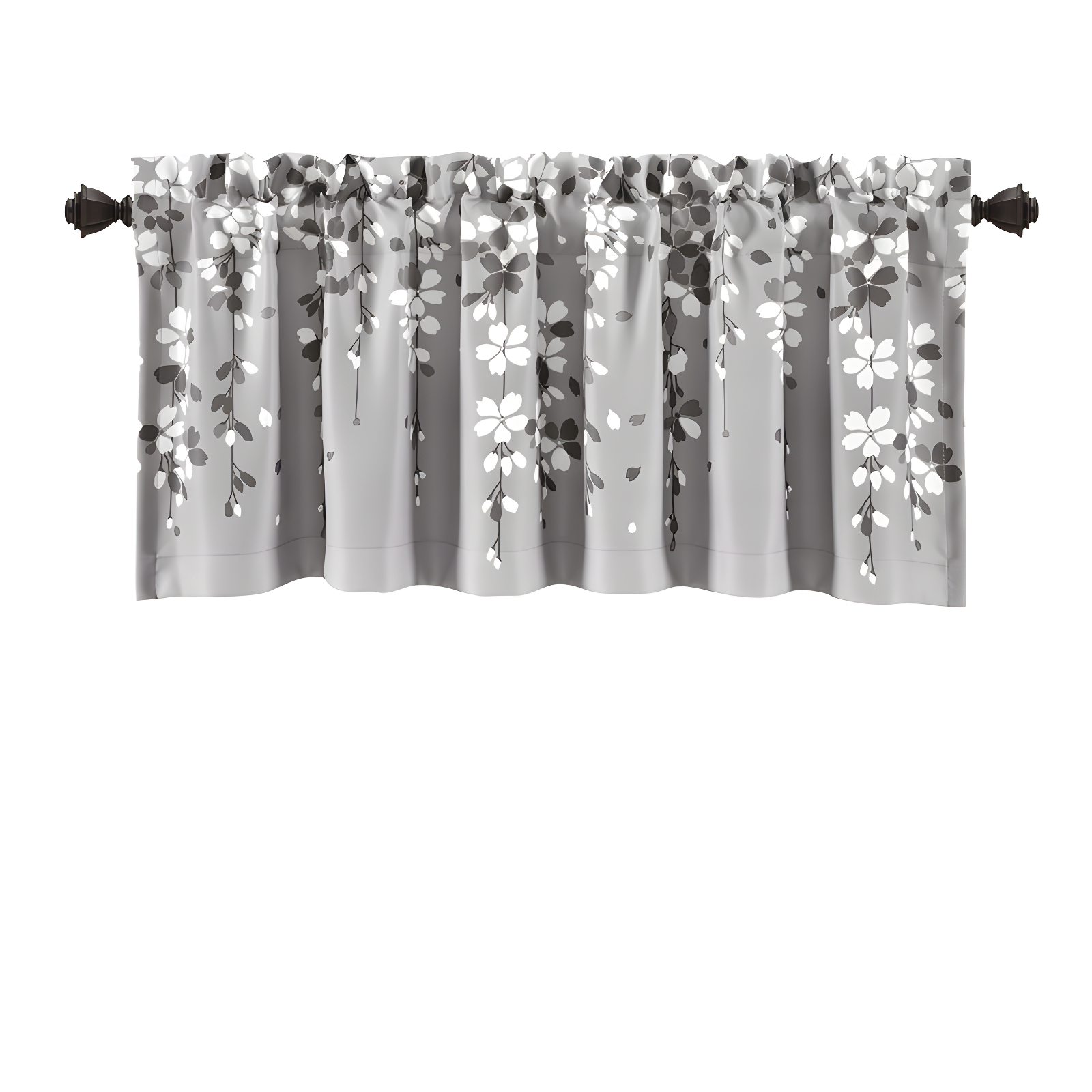 Gray Floral Light Filtering Rod Pocket Valance