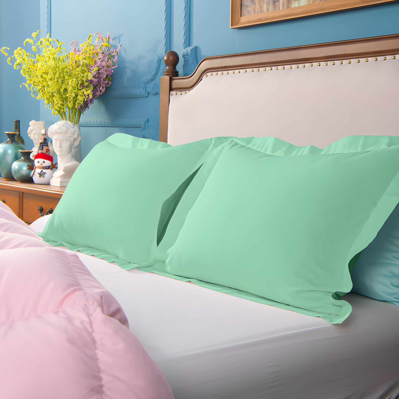 Mint Green Brushed Microfiber Standard Pillow Shams Set