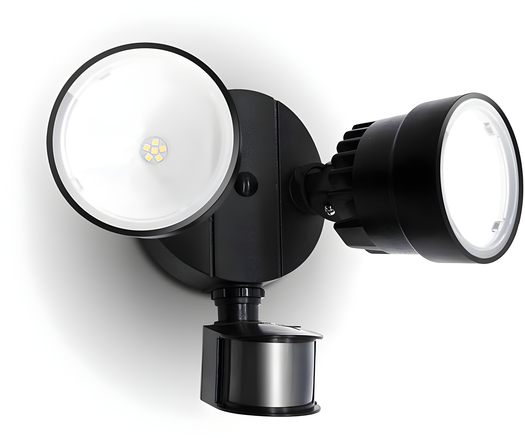 Black Dual-Head LED Motion Activated Floodlight with Polycarbonate Lens