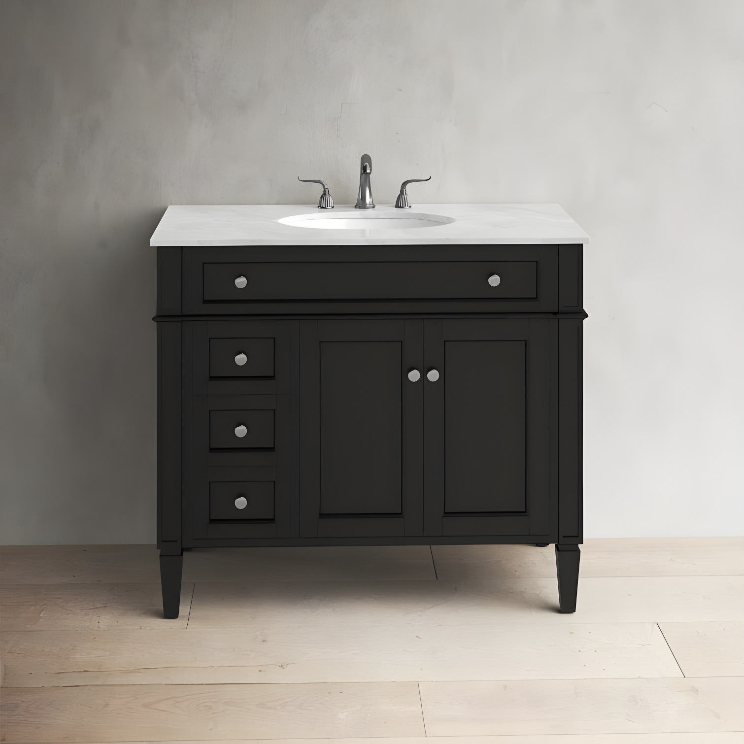 Park Avenue 40" Black Single Freestanding Vanity with Carrara Marble Top