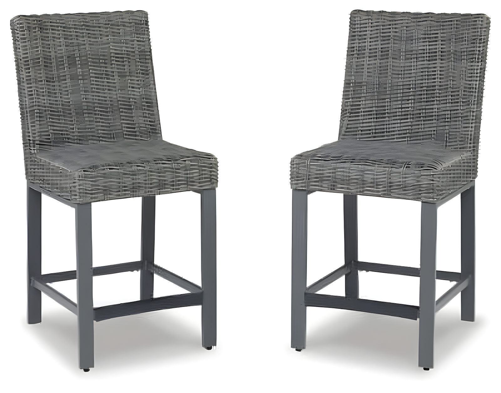 Gray Resin Wicker Outdoor Bar Stools with Aluminum Frame, Set of 2