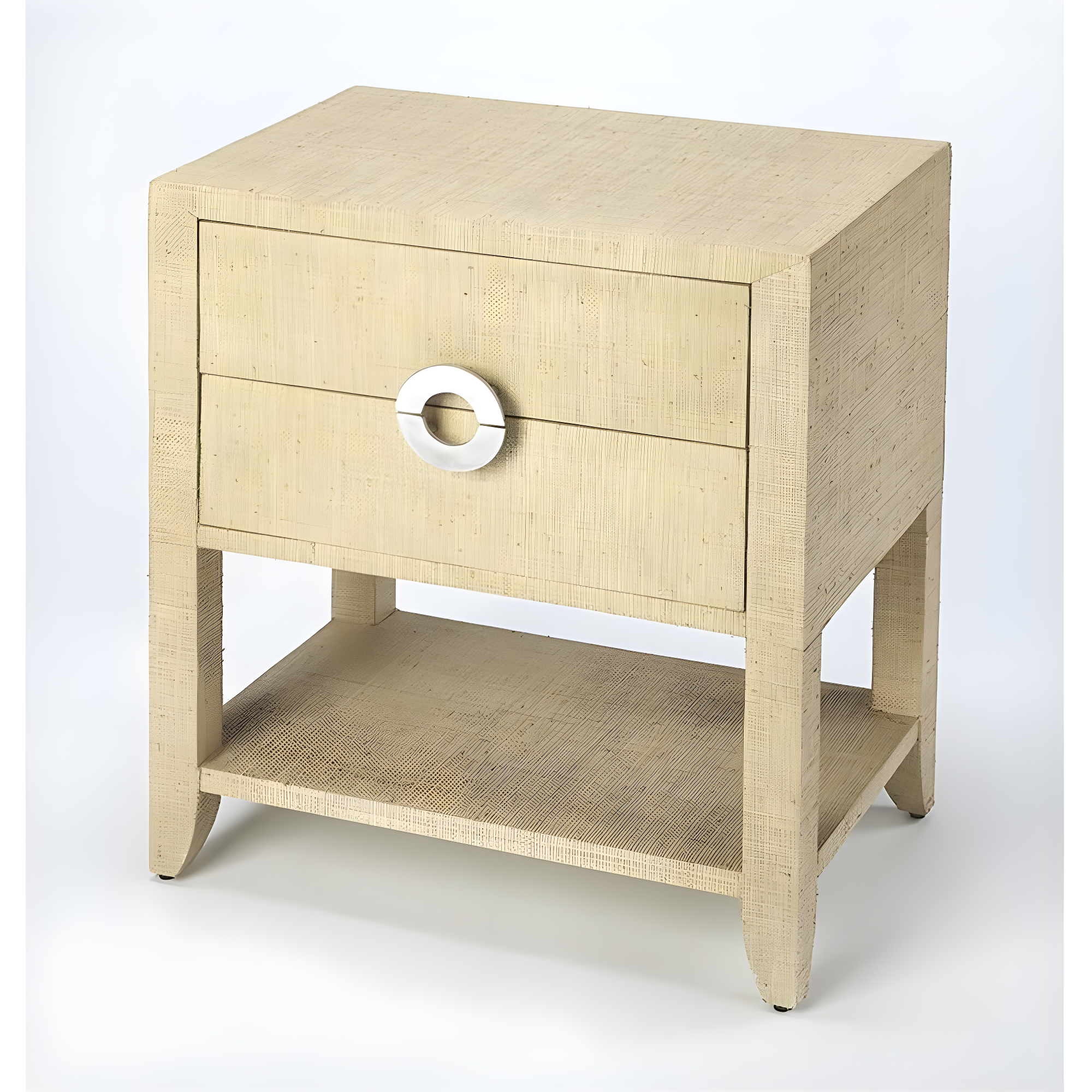 Amelle Cream Raffia 2-Drawer Nightstand with Silver Hardware