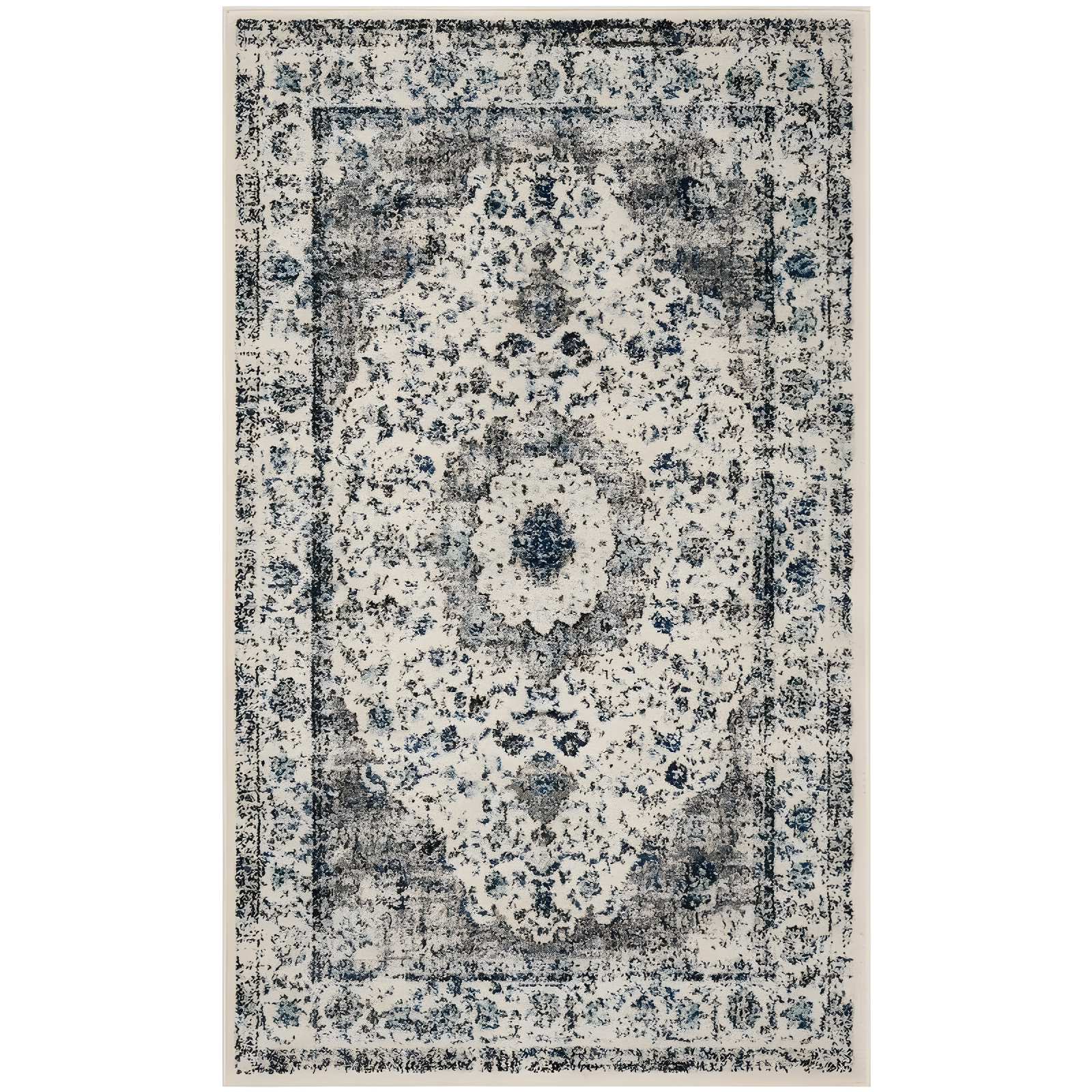 Grey and Ivory High Pile Floral Area Rug