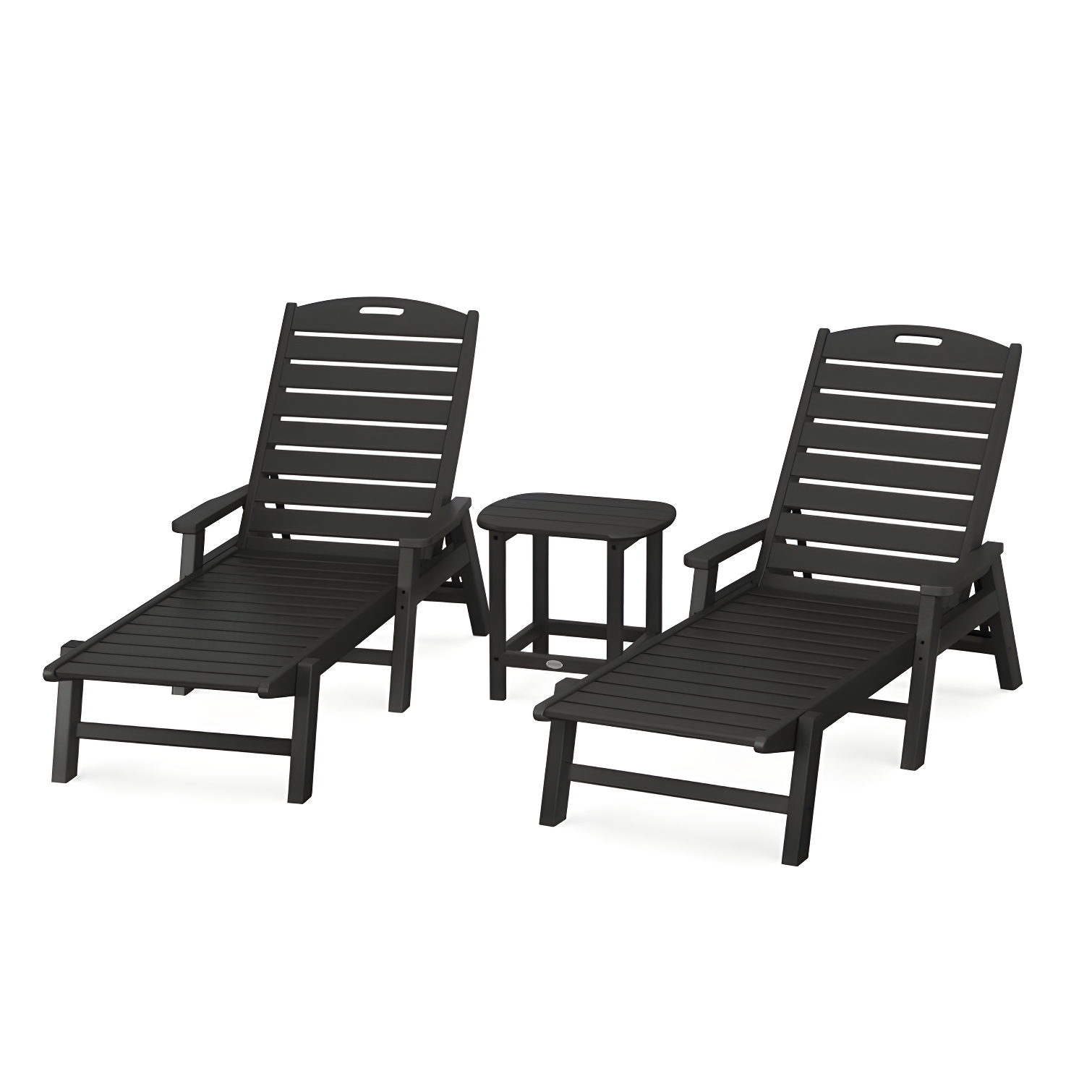 Black 3-Piece Outdoor Chaise Lounge Set with Side Table