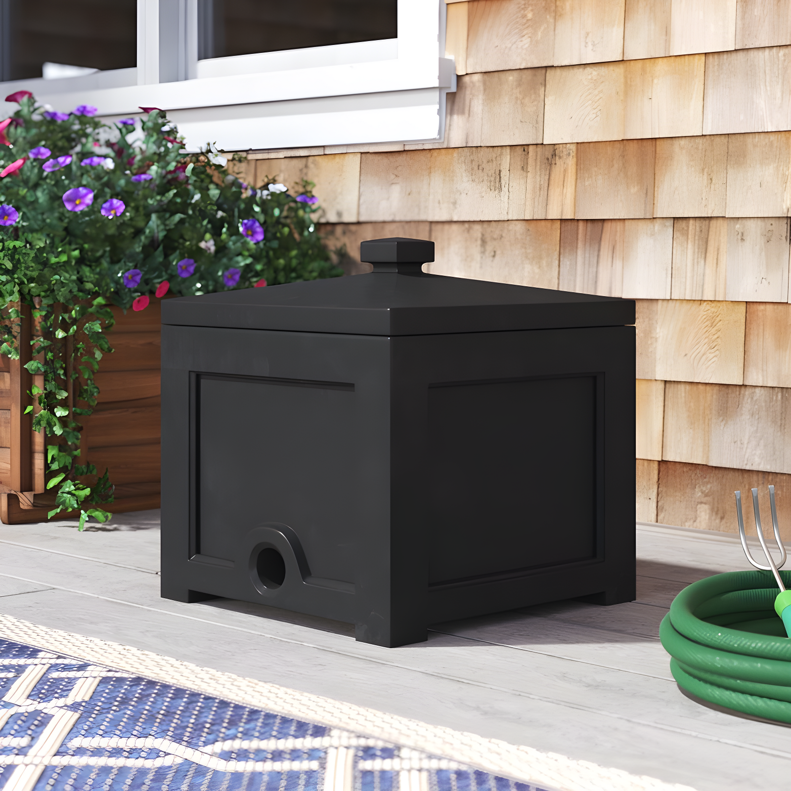 Fairfield Black Polyethylene Garden Hose Storage Bin