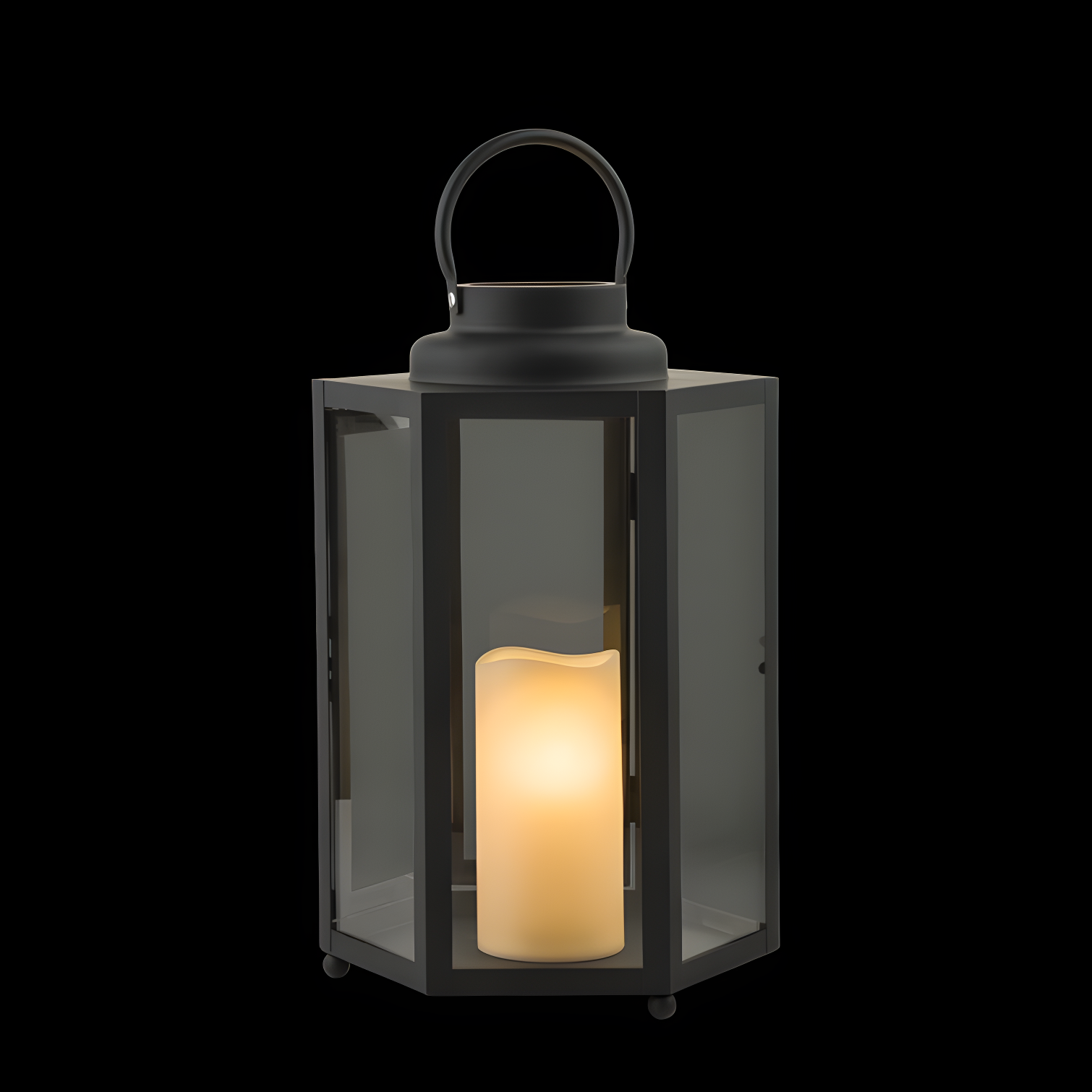 14" Black and White LED Pathway Lantern with Glass Panels