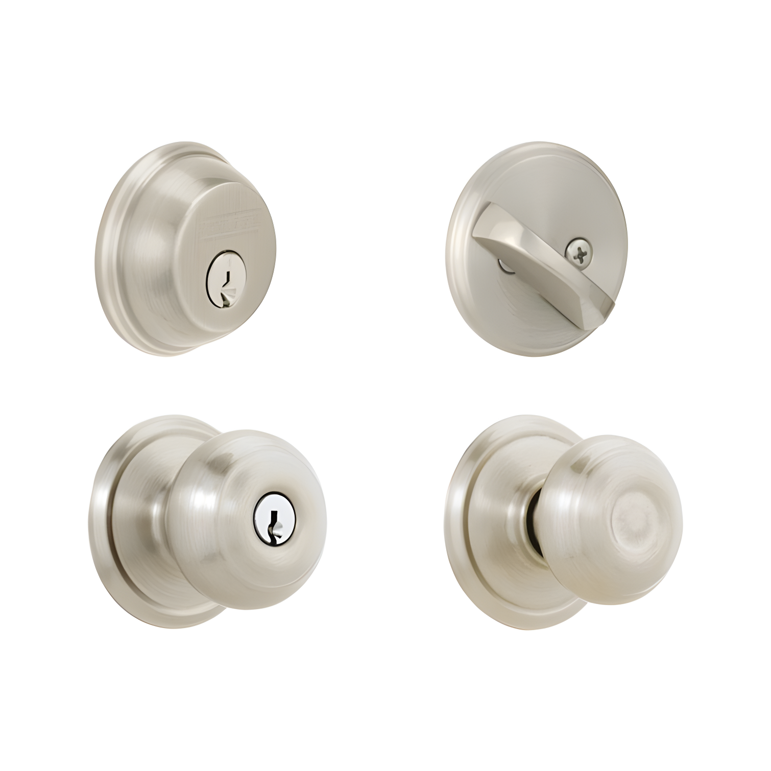 Satin Nickel Georgian Knob and Single Cylinder Deadbolt Set