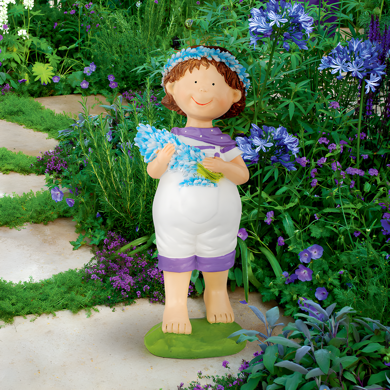 Thierry Blue and White Resin Garden Boy Statue