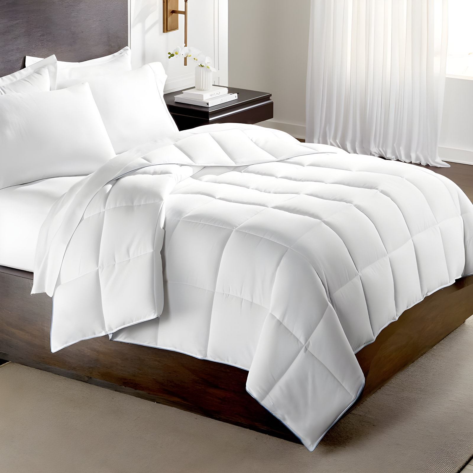 Twin White Microfiber Down Bedspread with Goose Down Fill