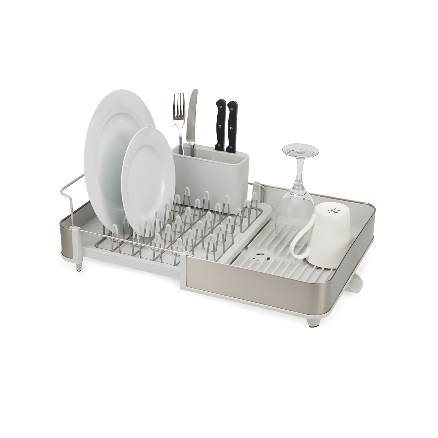 Stainless Steel Expandable Dish Rack with Utensil Cup