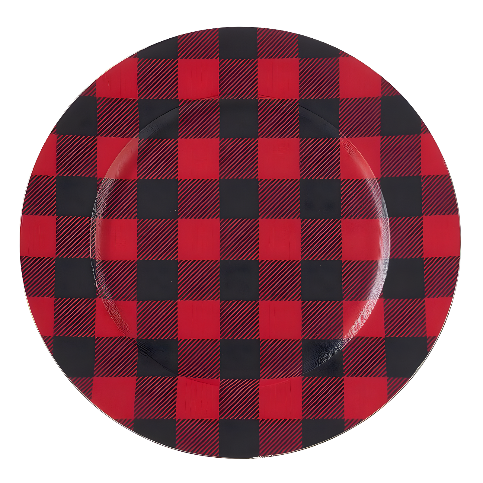 Set of 4 Red and Black Buffalo Plaid Plastic Table Chargers