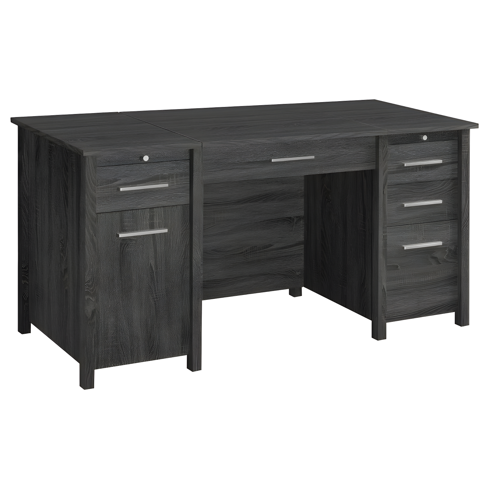 Weathered Gray Wood Standing Desk with Drawers and Filing Cabinet