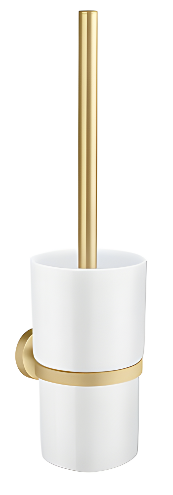 Brushed Brass and Porcelain Toilet Brush with Holder