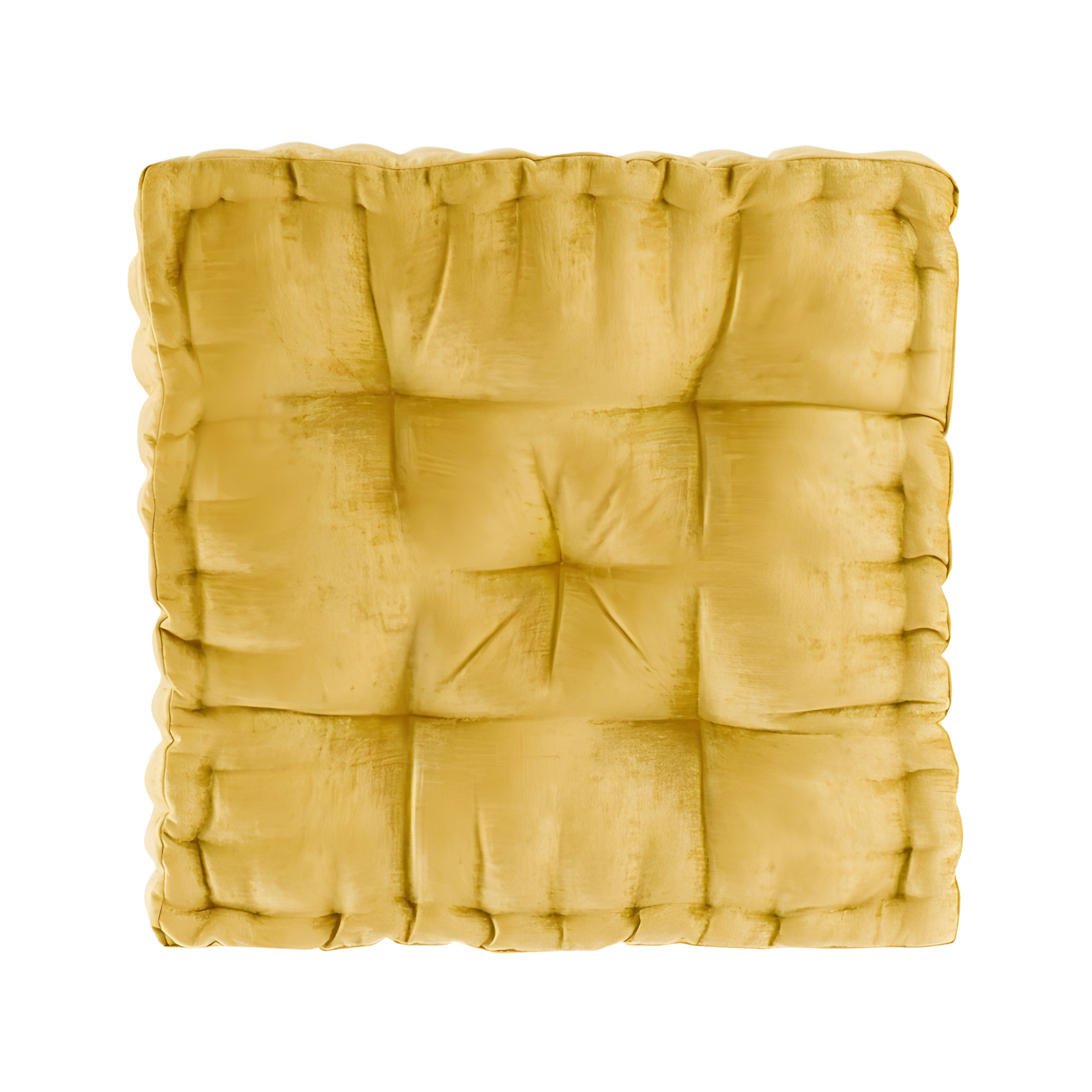 Yellow Chenille Tufted Square Floor Pillow with Scalloped Edges, 20"x20"x5"