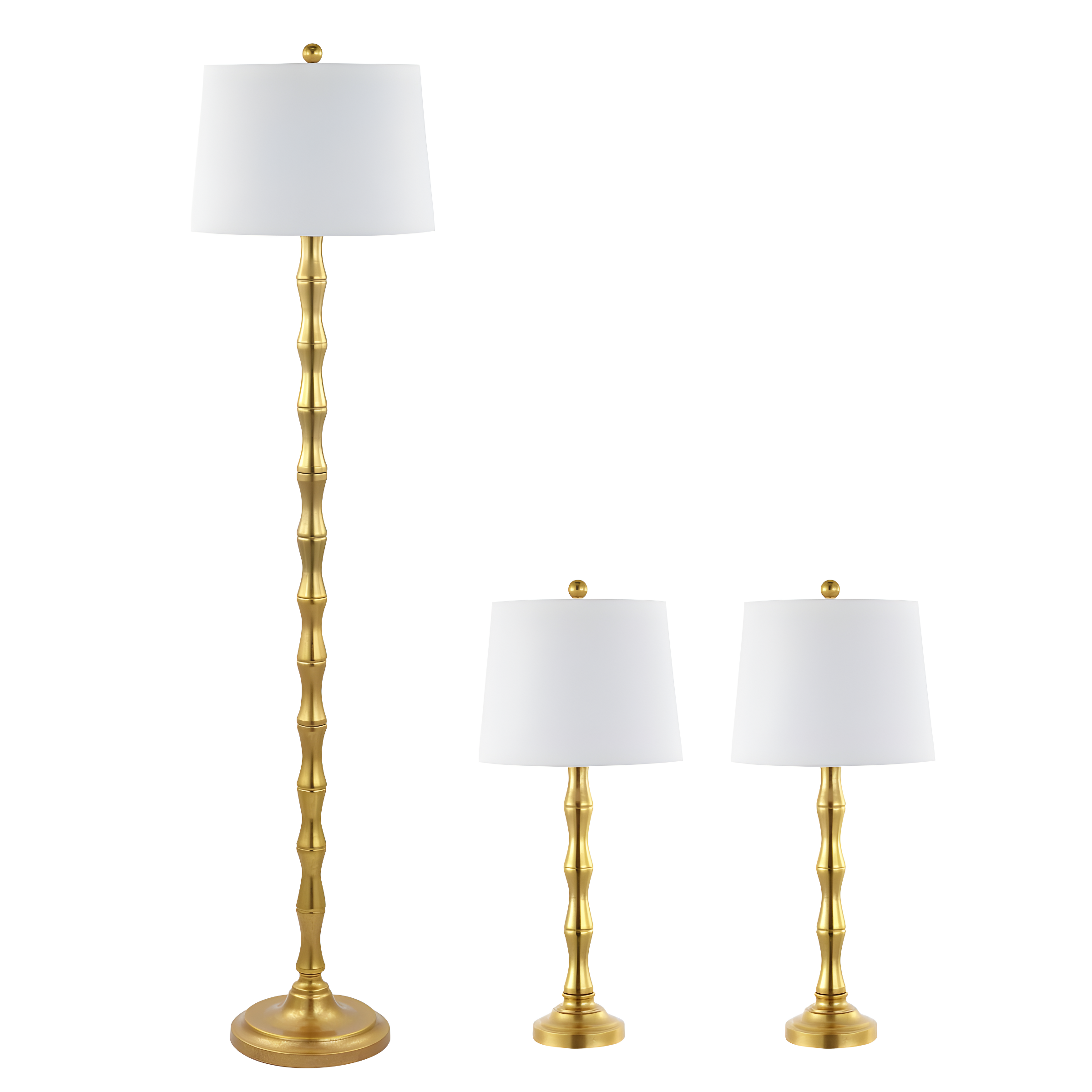 Aurelia Gold Leaf Floor and Table Lamp Set with White Shades