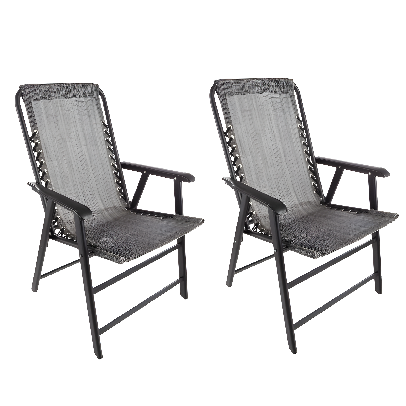 Set of 2 Gray Textilene Fabric Folding Camping Chairs