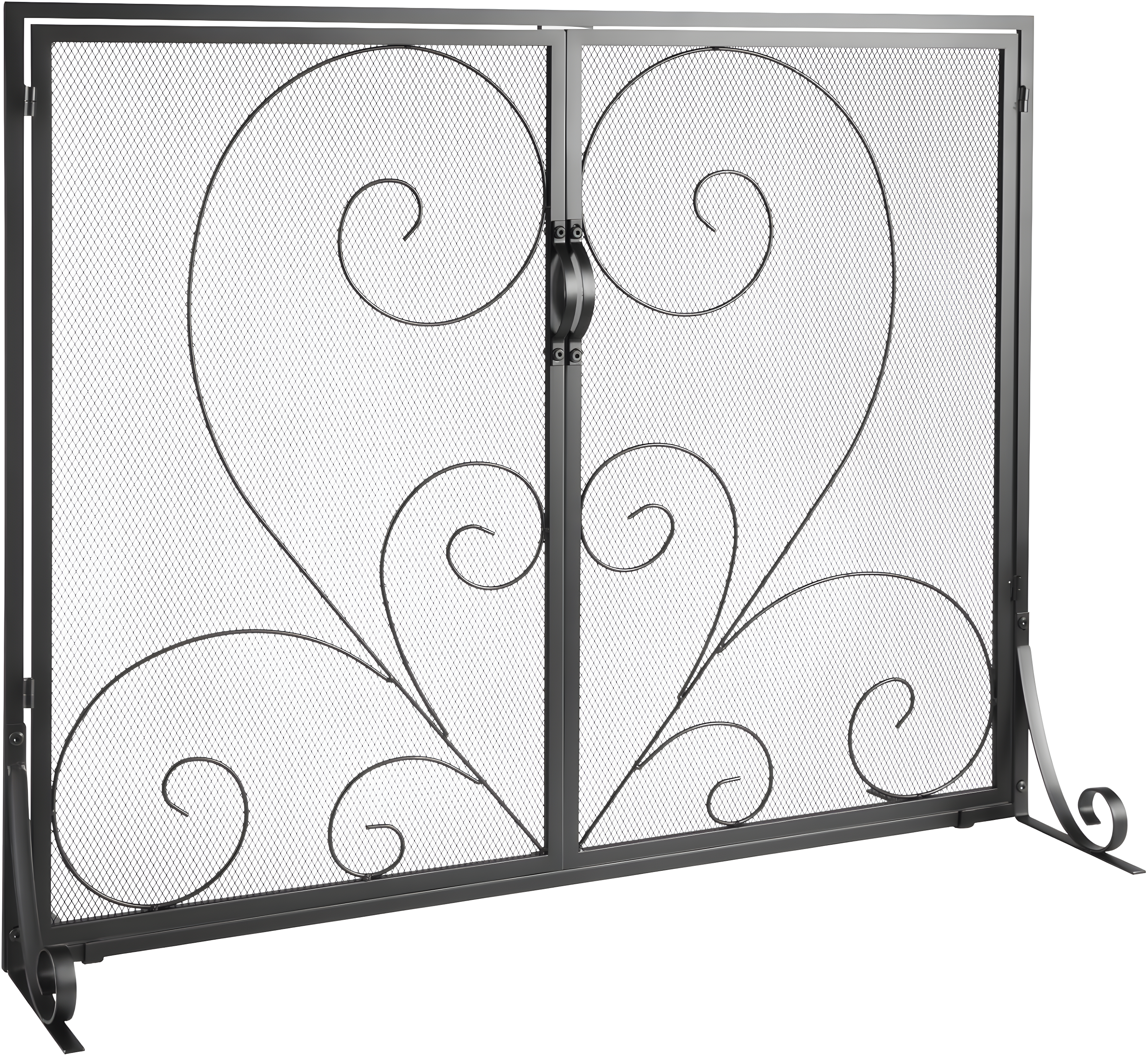 Black Iron Mesh Single Panel Fireplace Screen with Door