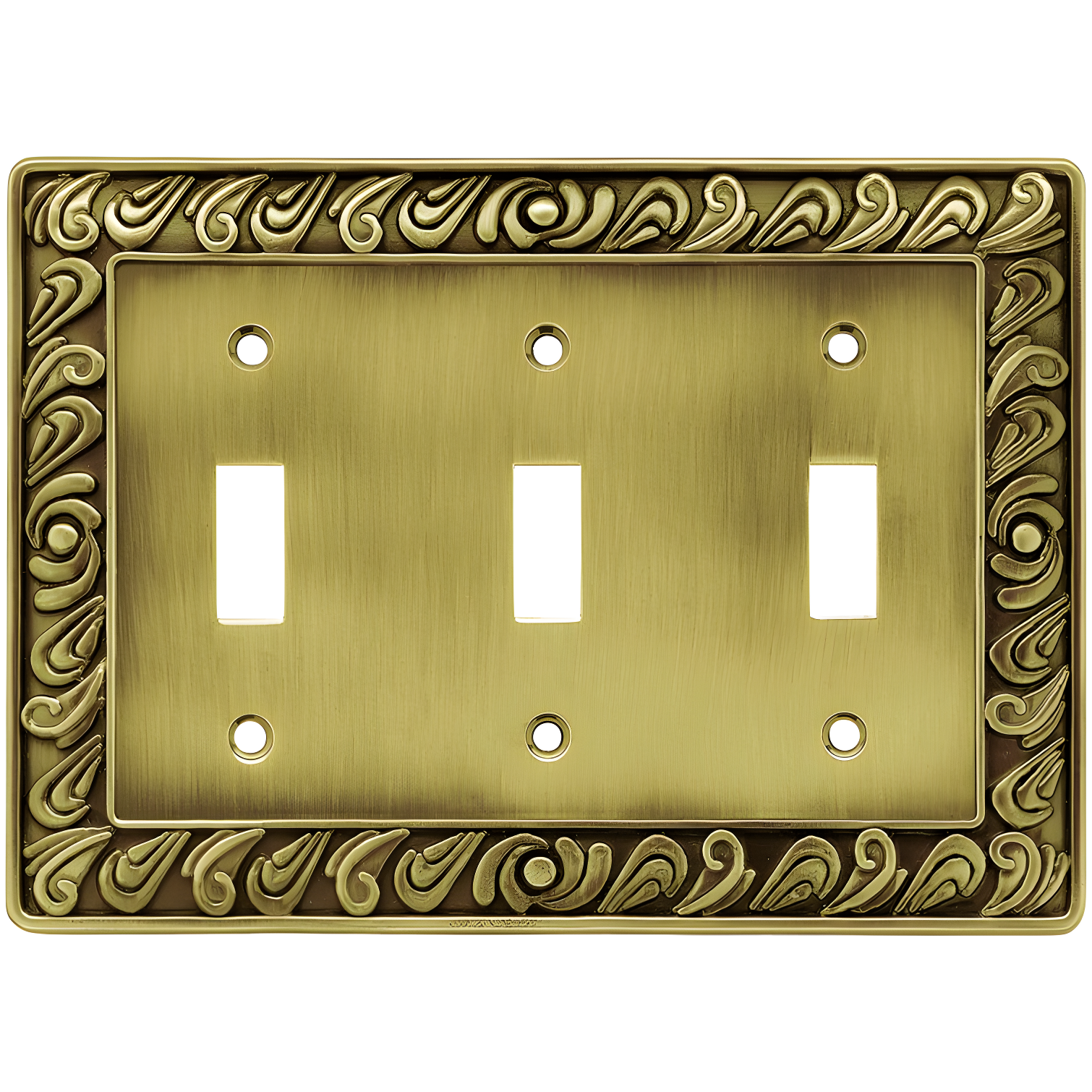 Paisley Tumbled Antique Brass 3-Gang Toggle Wall Plate