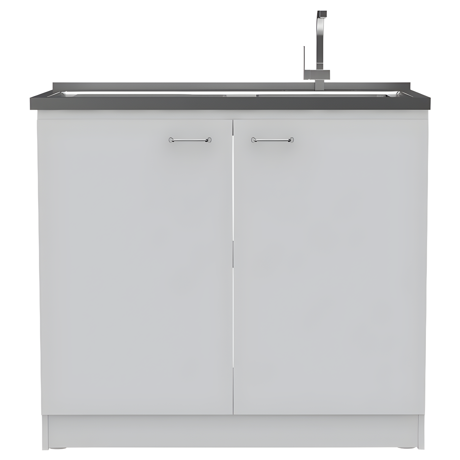 White Engineered Wood Utility Sink Cabinet with Steel Sink