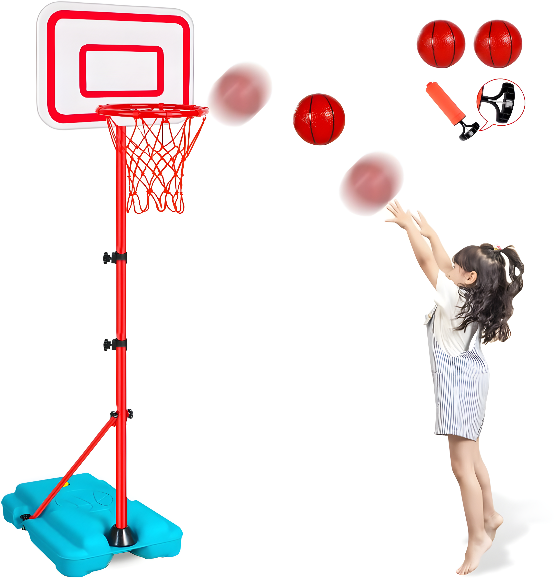 Adjustable Height Red and Blue Kids Basketball Hoop Set