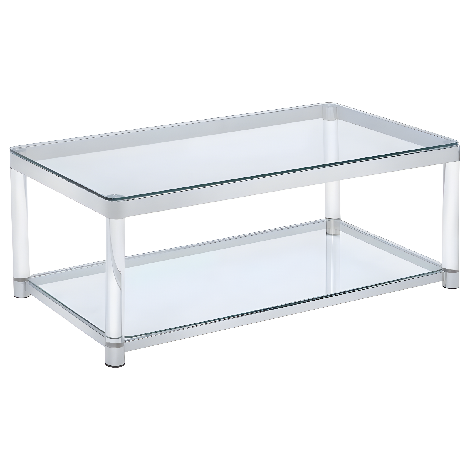 Elegant 48" Silver Metal & Glass Rectangular Coffee Table with Acrylic Legs