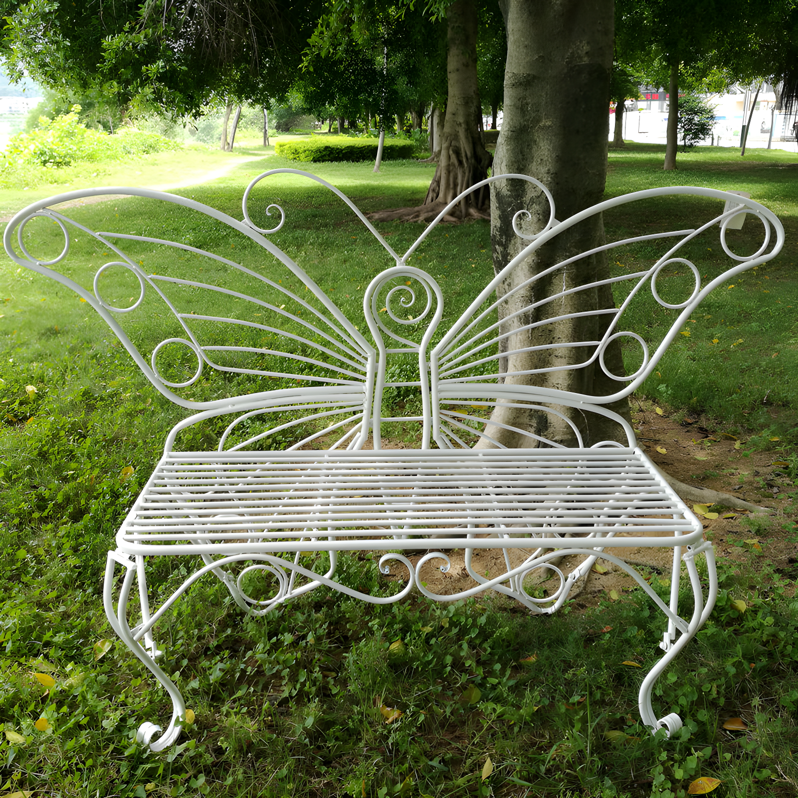 Whimsical White Metal Butterfly Garden Bench - 60"