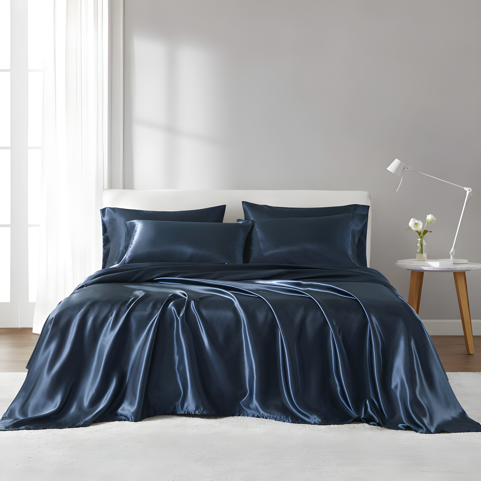 Midnight Blue Full Satin Luxury Sheet Set