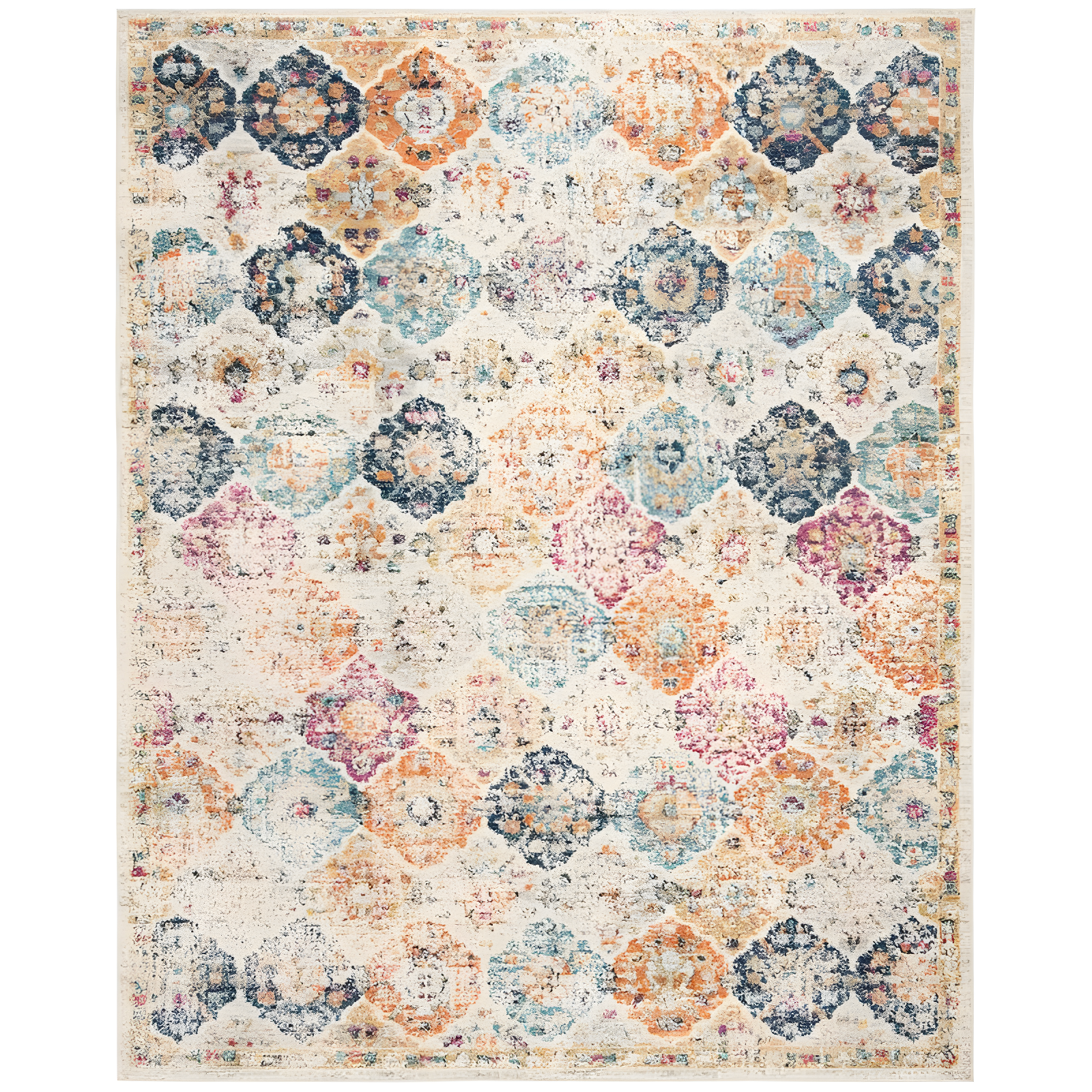 Boho Chic Blue & Cream Hand-Knotted Cotton Blend Area Rug