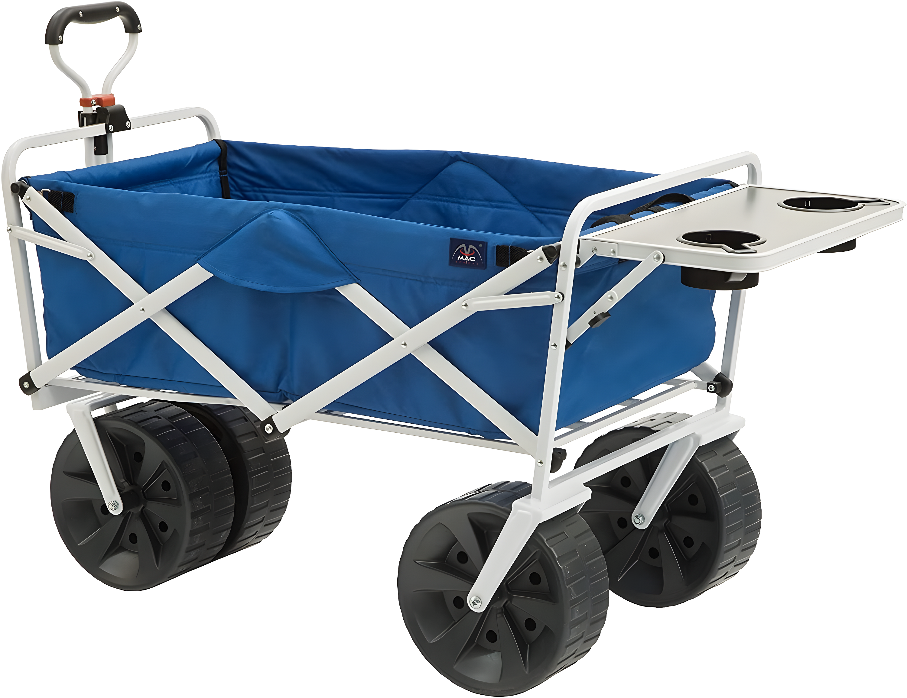 Blue and White Heavy Duty Collapsible Beach Wagon with Side Table