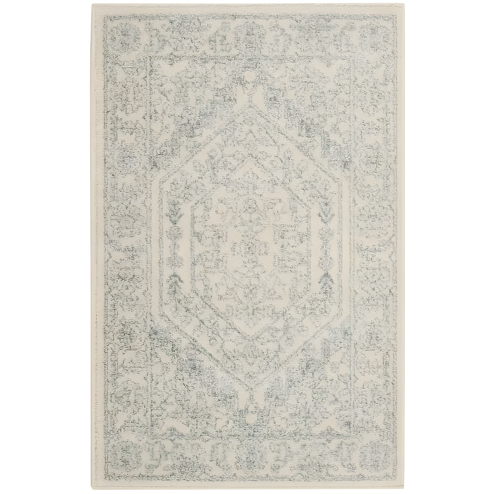 Ivory and Slate Medallion Synthetic Easy-Care Rug, 2'6" x 4'