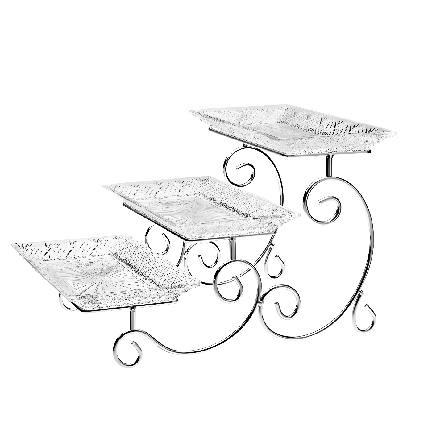 Elegant Dublin Crystal 3-Tiered Rectangular Serving Stand