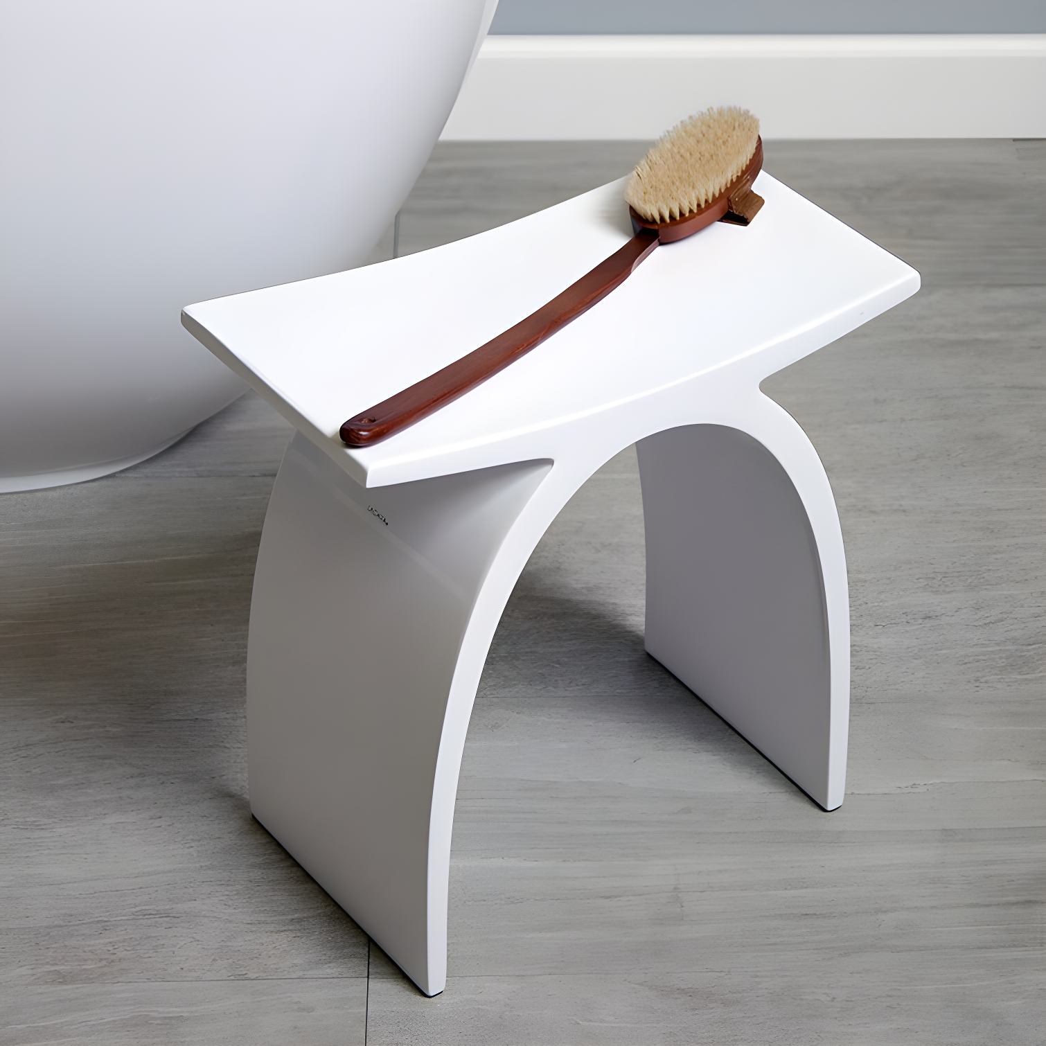 Matte Black and White Arched Resin Bathroom Stool