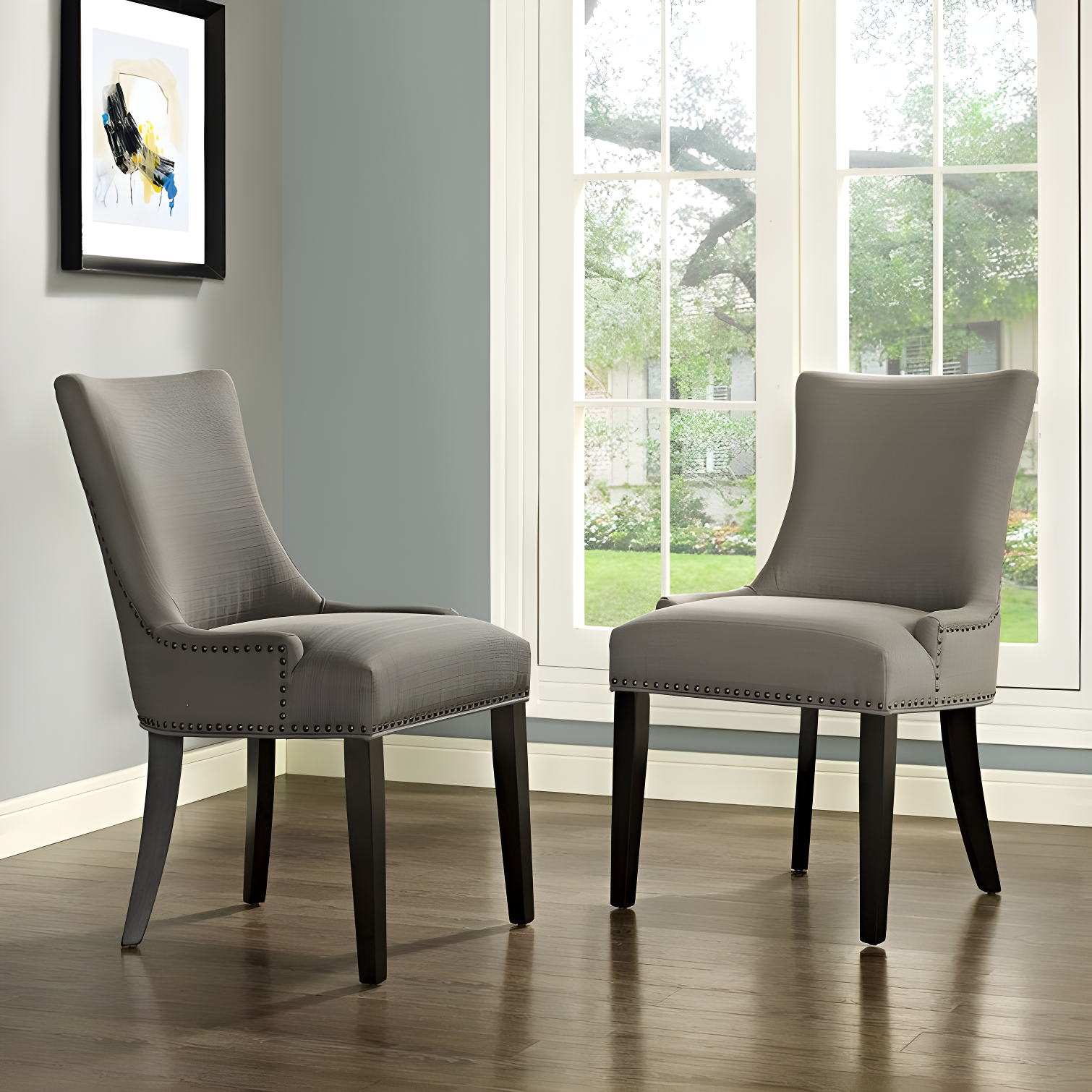 Granite Upholstered Parsons Side Chair with Wood Accents