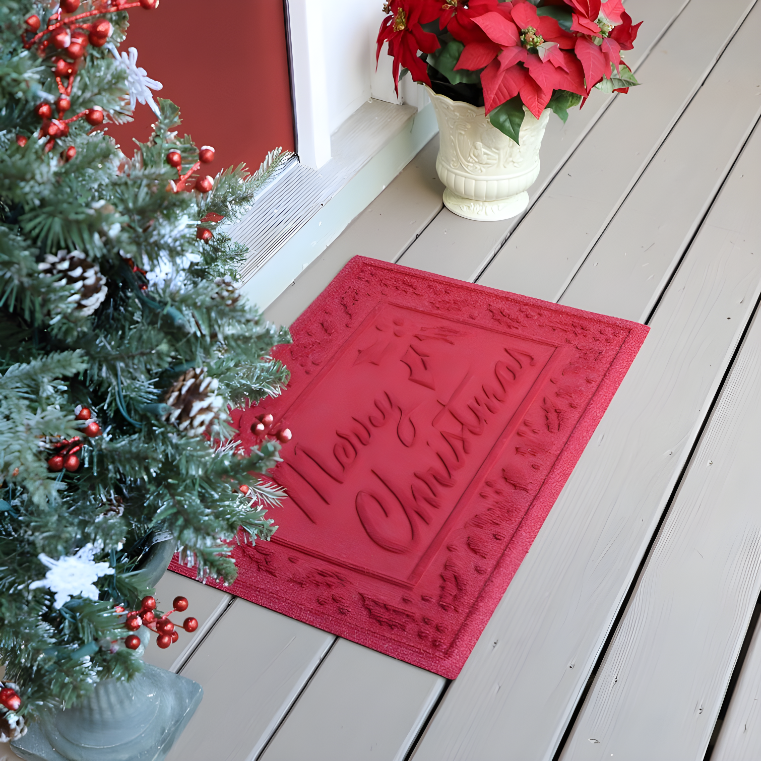 Red Polypropylene Merry Christmas Outdoor Doormat