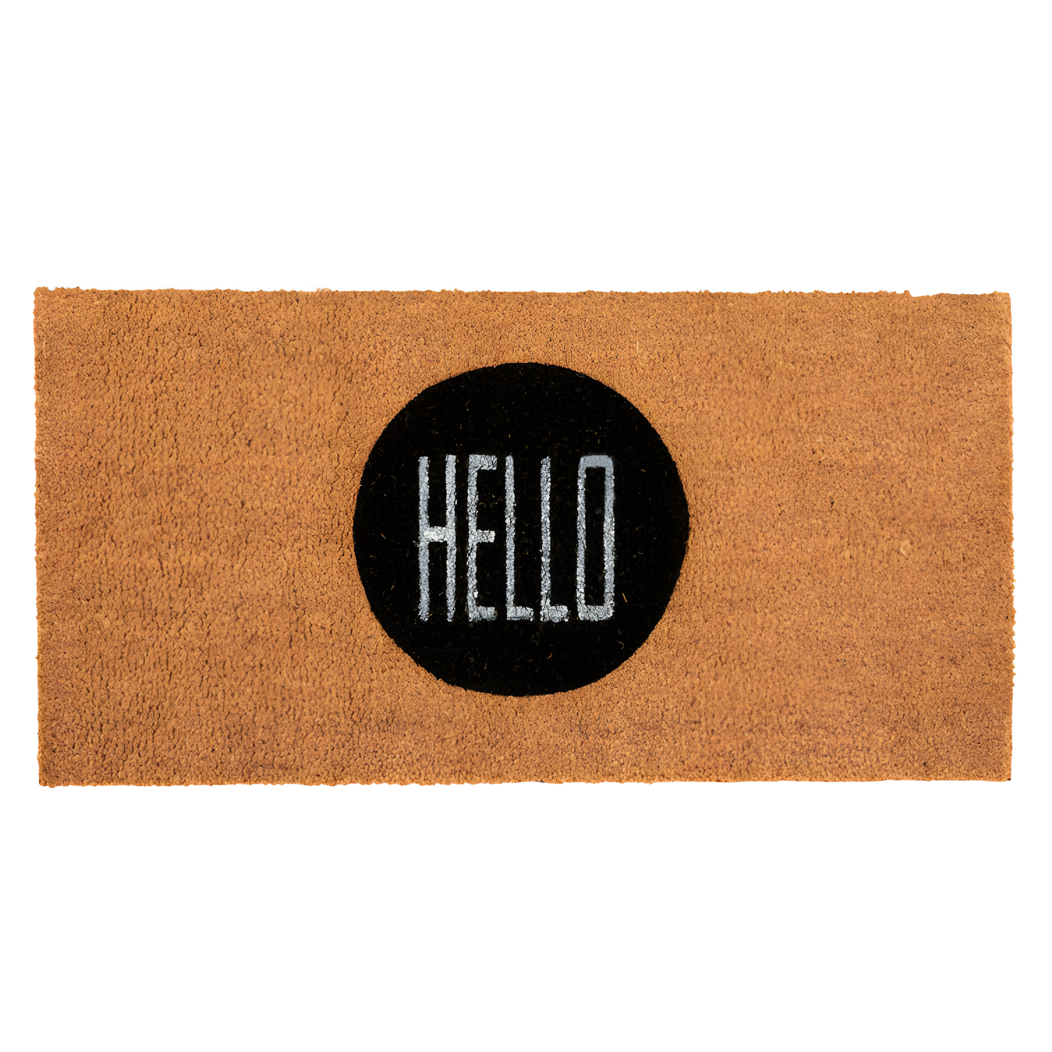 Eco-Friendly 'Hello' Coir Outdoor Doormat in Natural/Black