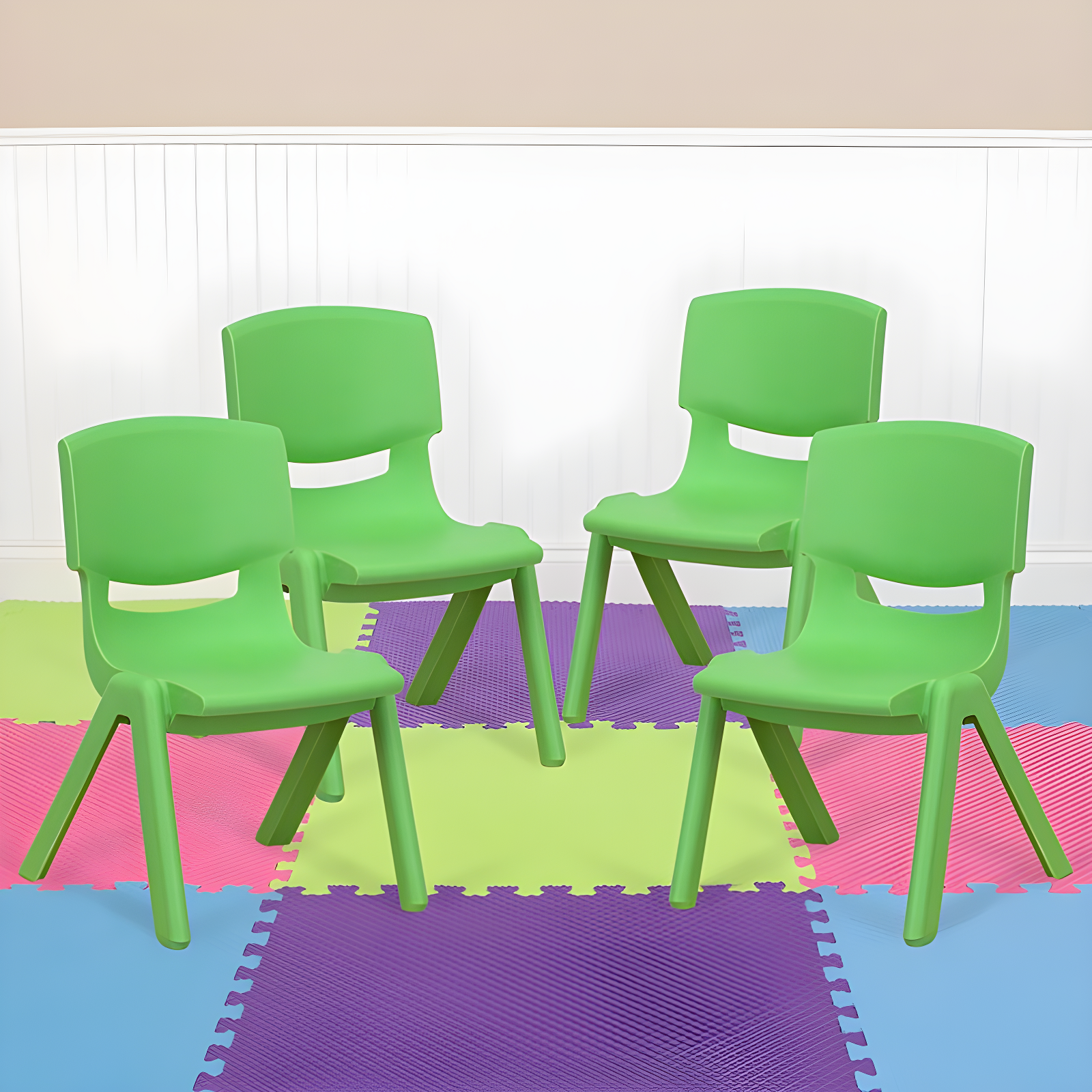 Lively Green Stackable Plastic Preschool Chair, 44"x13"x17"