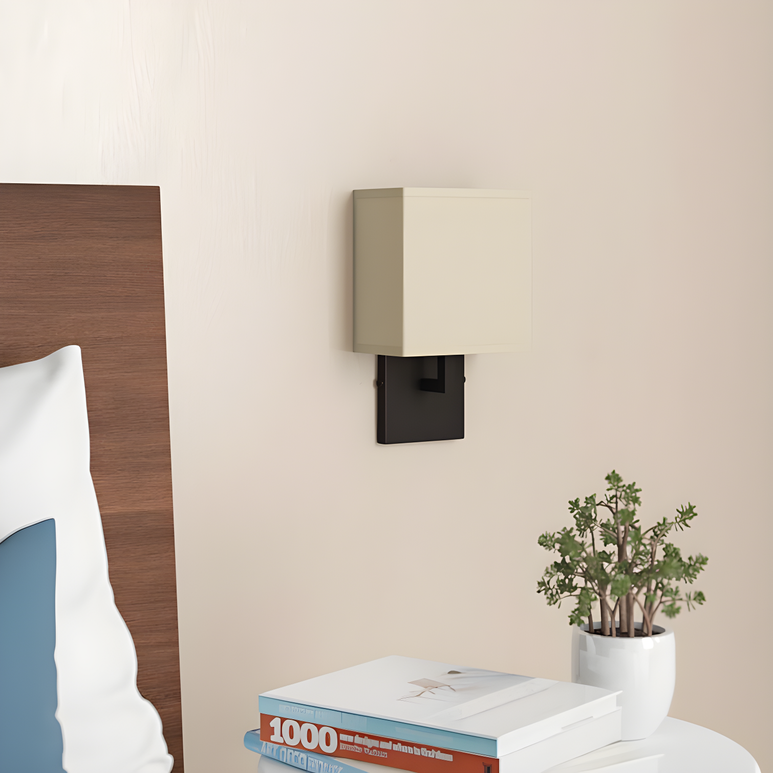 Elegant Bronze Single-Arm Sconce with Off-White Linen Shade