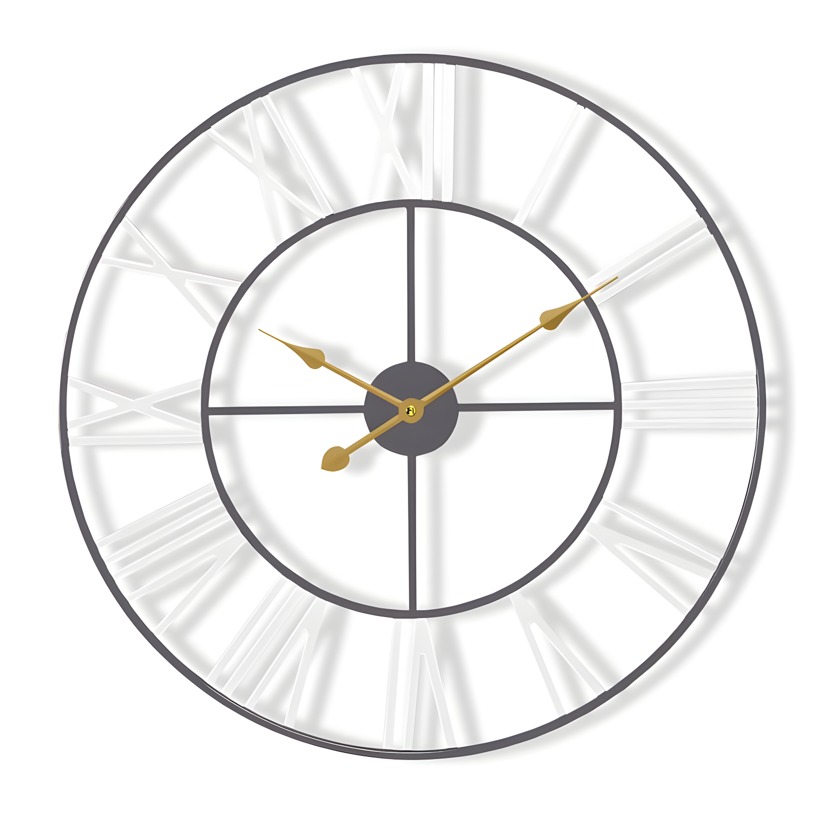 Oversized Black and Gold Metal Roman Numeral Wall Clock