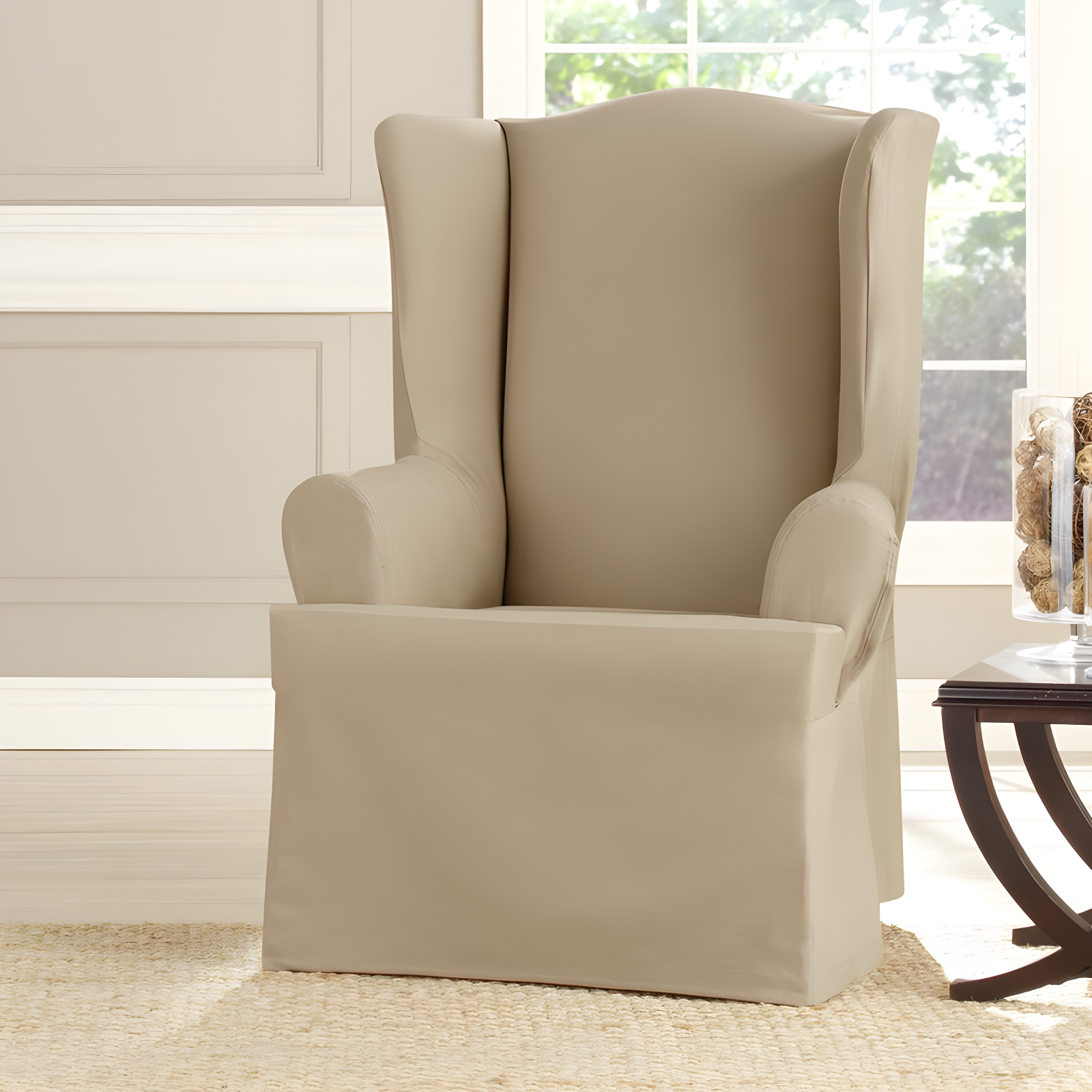 Khaki Heavyweight Cotton Duck Wingback Chair Slipcover