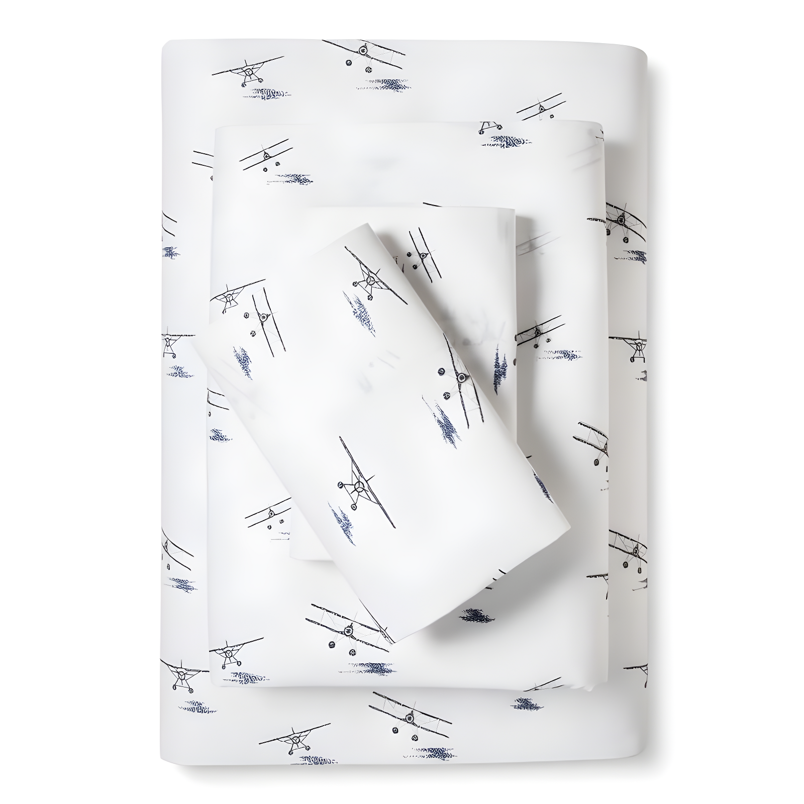 Sea Planes Full Size White Cotton Percale Sheet Set