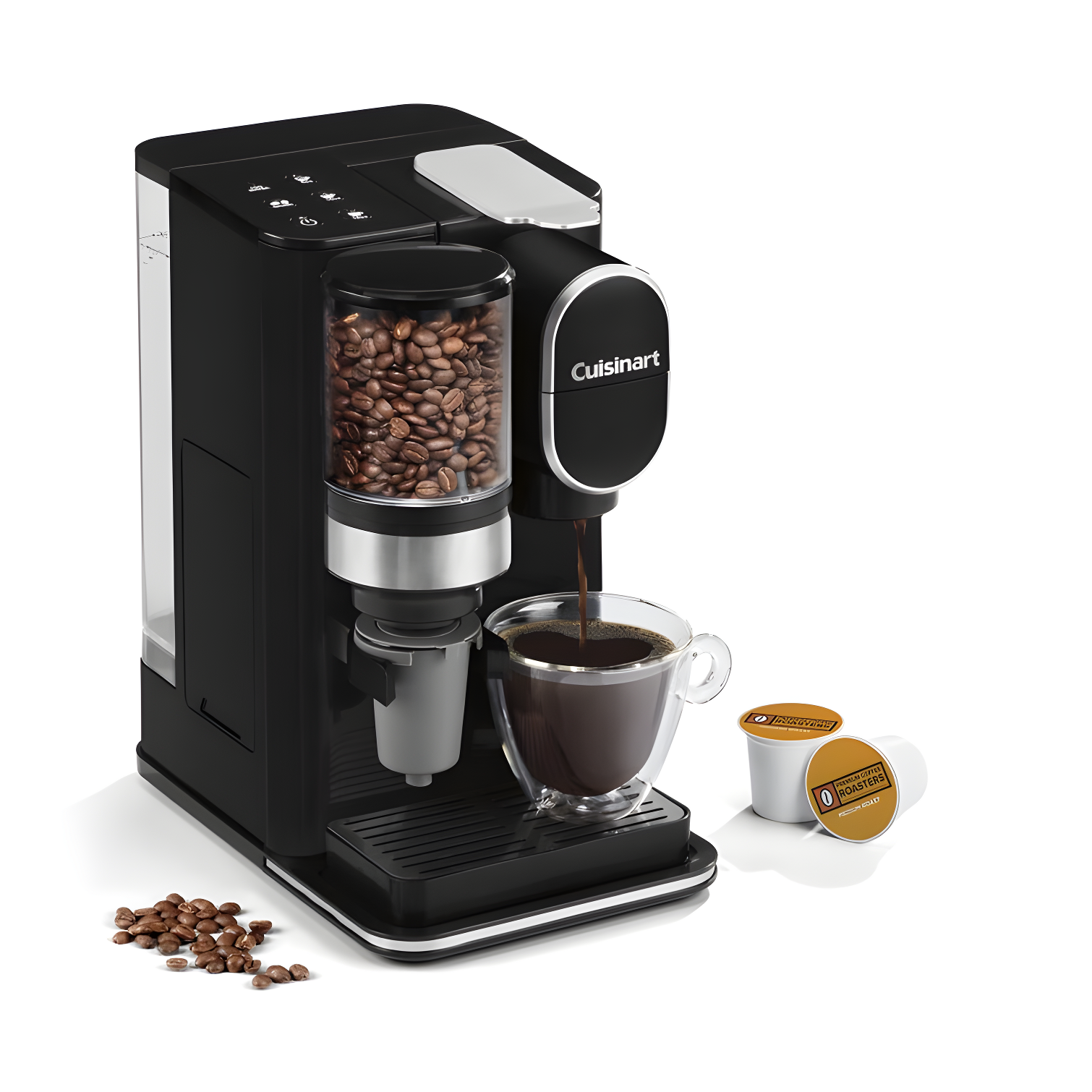 Sleek Black Single-Serve Grind & Brew Coffeemaker with Conical Burr Grinder