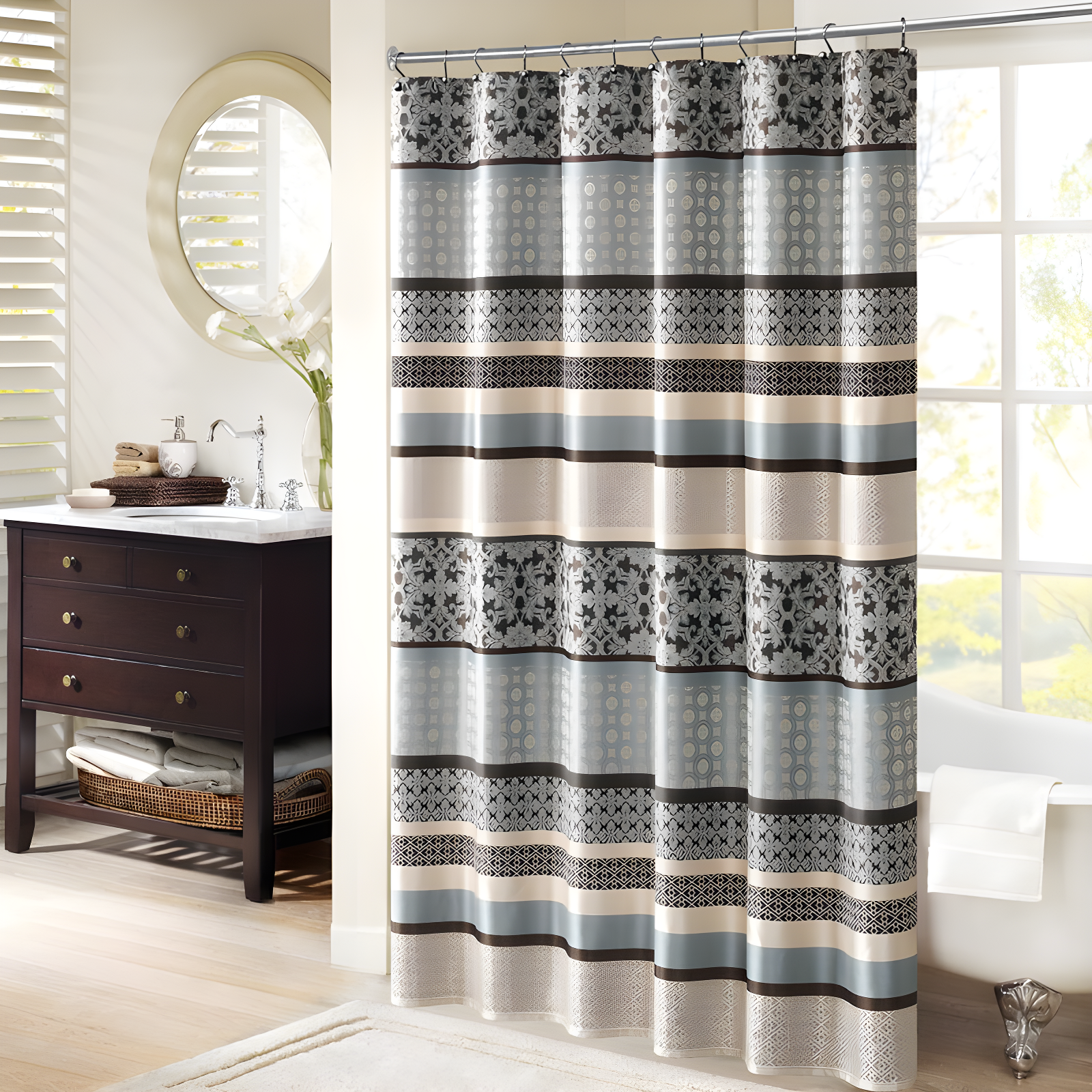 Princeton Multicolor Geometric Floral Jacquard Shower Curtain