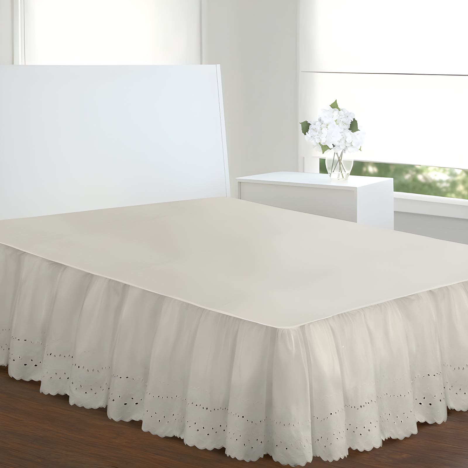 Ivory Eyelet Ruffled Cotton Polyester Full Bed Skirt