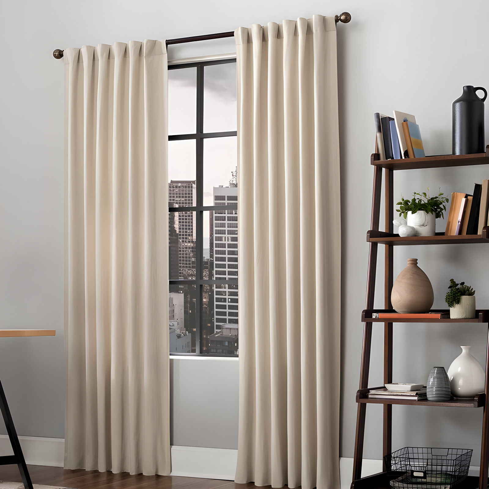 Ecru Linen Blend Light-Filtering Back Tab Curtain Panel