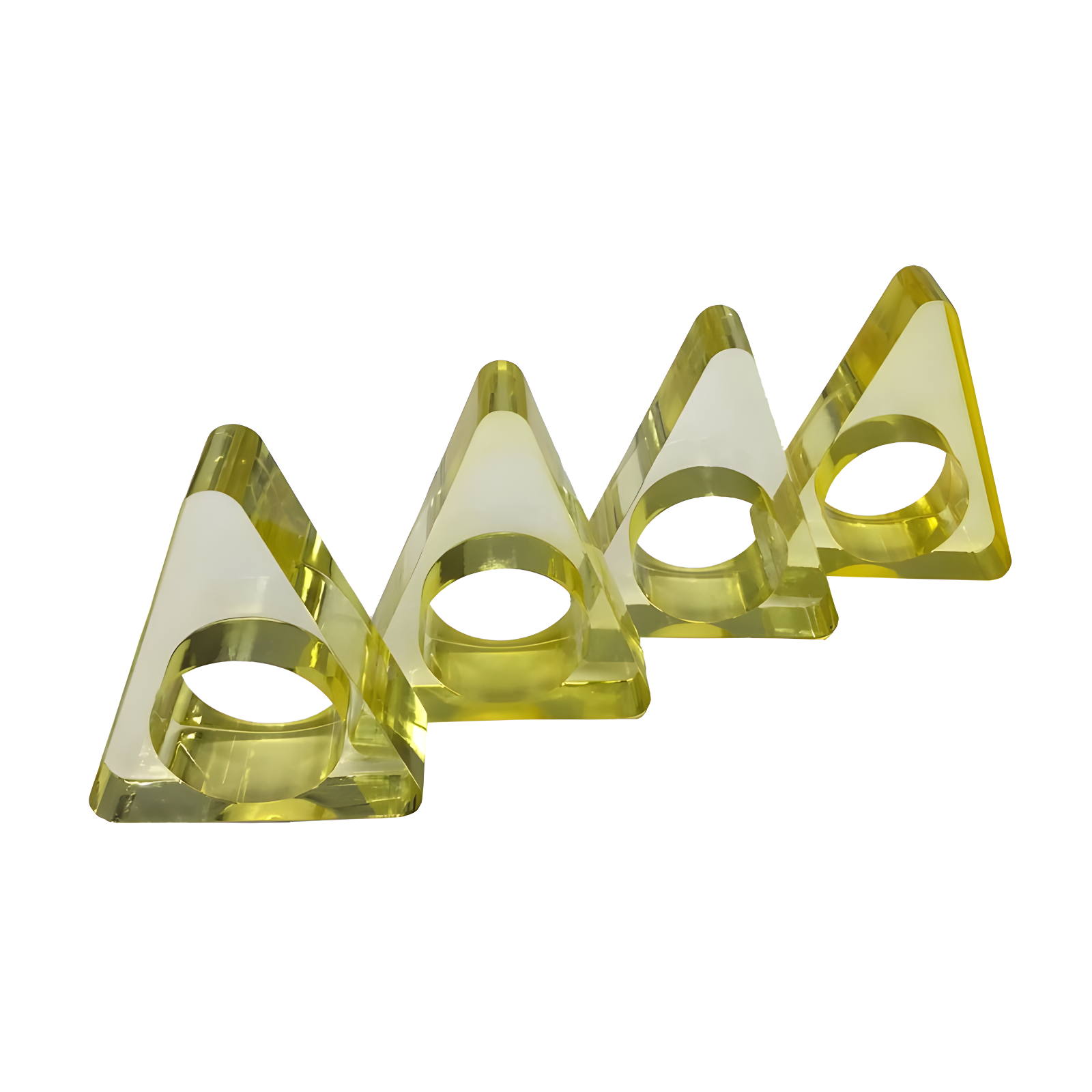 Yellow Triangle Lucite Napkin Ring Set of 4
