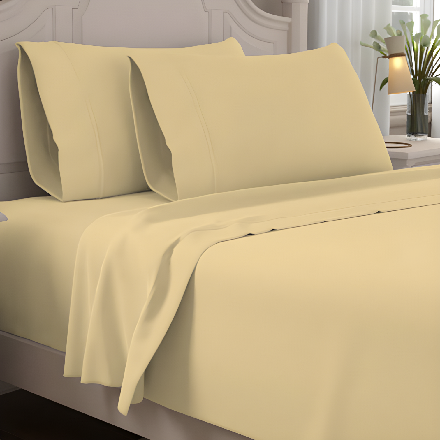 Twin Yellow Cotton Percale Sheet Set with Pillowcase