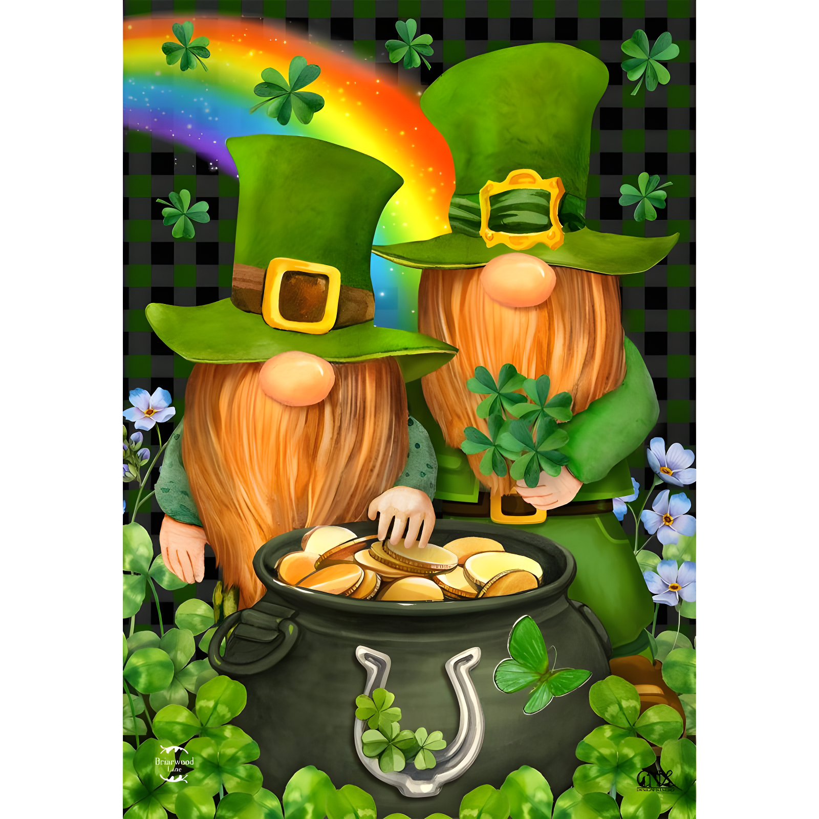 Green Polyester St. Patrick's Day Garden Flag with Gnomes