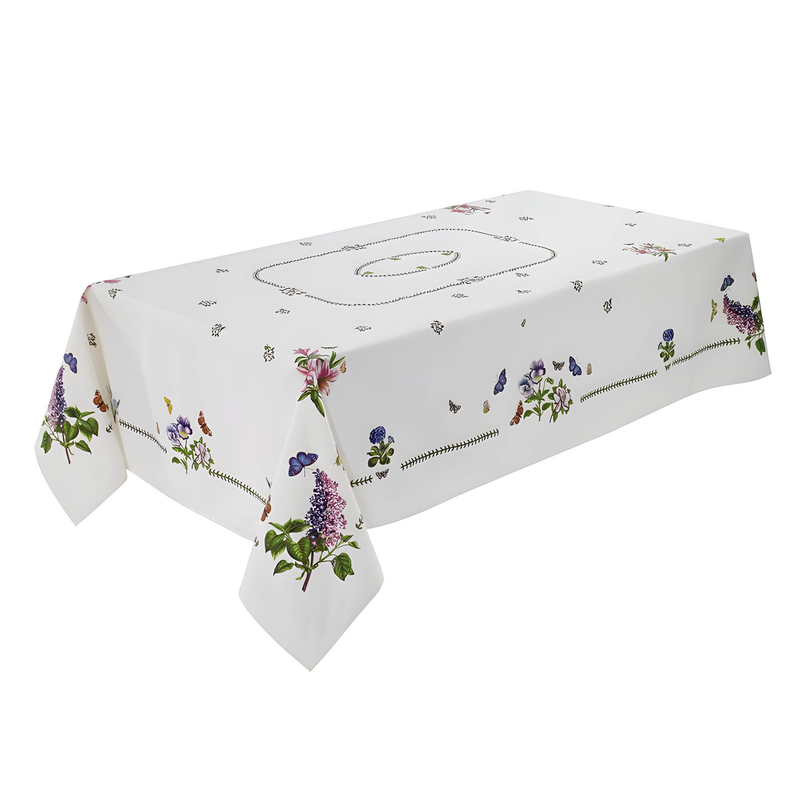 Ivory Floral and Butterfly Cotton-Polyester Tablecloth