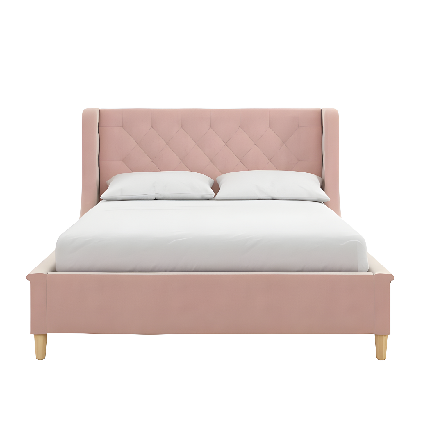 Ambrosia Pink Velvet Full Platform Bed with Tufted Headboard